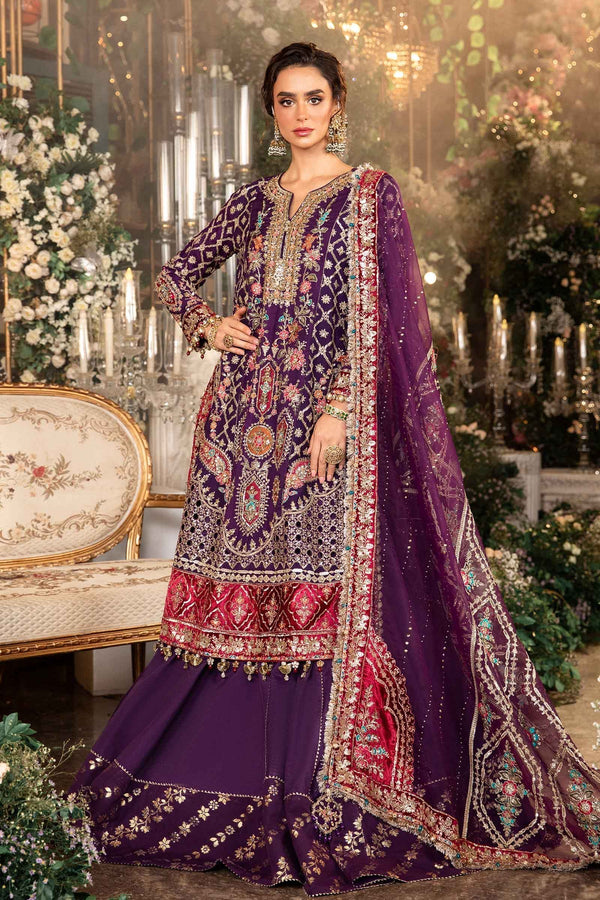MARIA B - 3 Piece Unstitched Embroidered Raw Silk Suit - BD-2903-Purple-Default